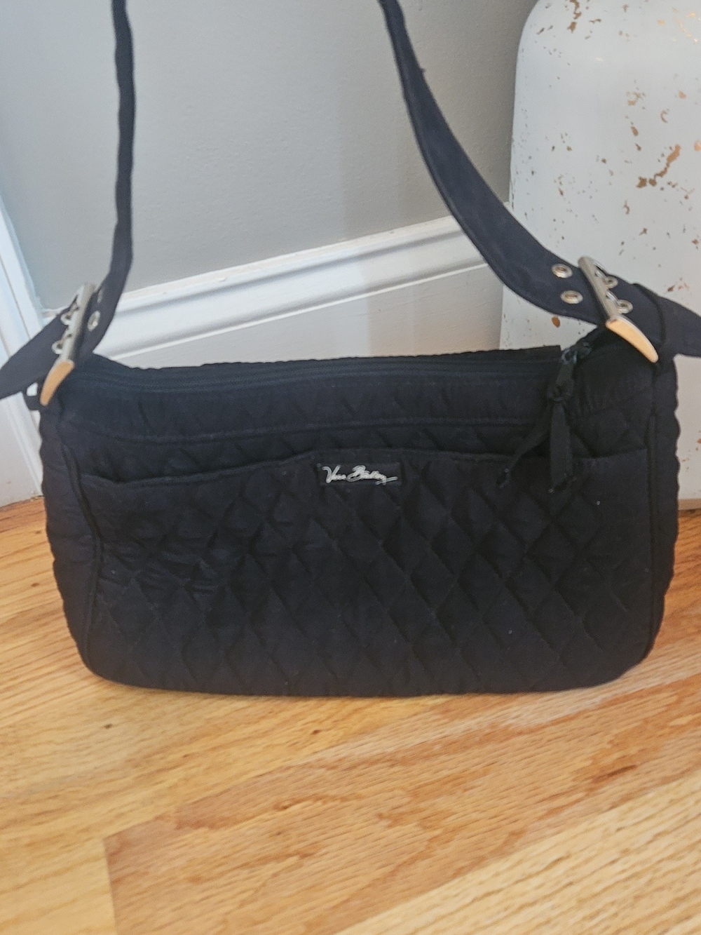 Vera Bradley Black Quilted Shoulder Bag with Front Pocket
